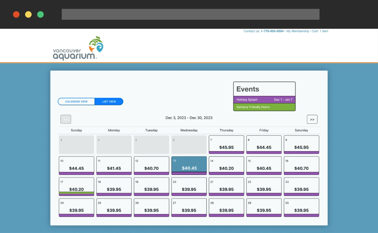 New calendar combining both pricing and event information