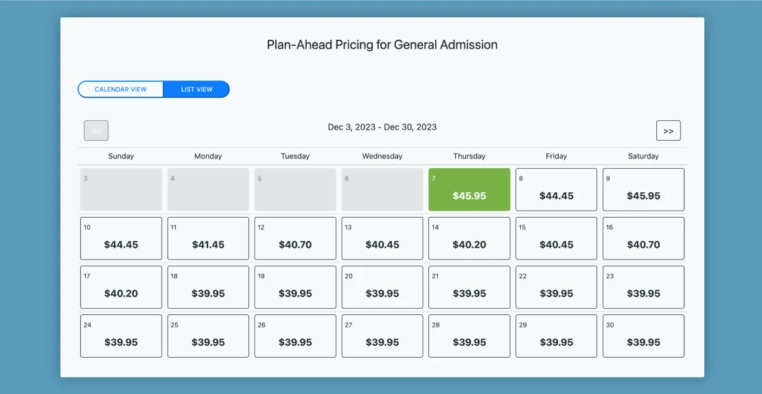 Old calendar with pricing