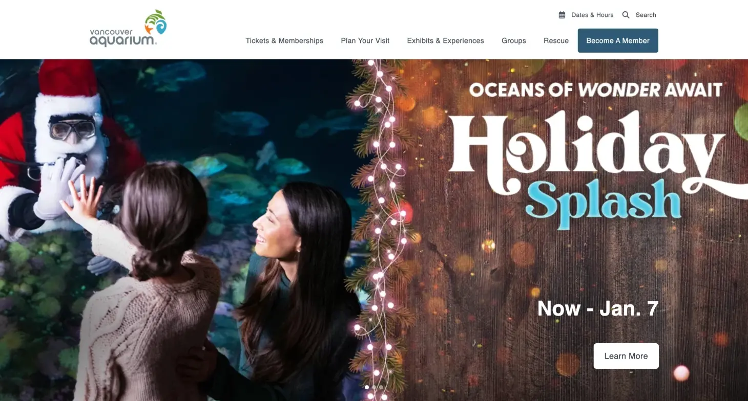 Original Vancouver Aquarium landing page